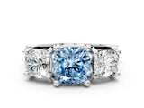 White gold Fancy Blue Cushion Cut Diamond Three-Stone Ring with Channel Set Band and Four-Prong Setting_86