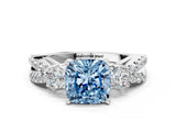 White gold Fancy Blue Cushion Cut Diamond Three-Stone Ring with Pavé Split Shank and Four-Prong Setting_50