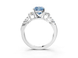 White gold Fancy Blue Cushion Cut Diamond Three-Stone Ring with Pavé Split Shank and Four-Prong Setting_52