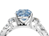 White gold Fancy Blue Cushion Cut Diamond Three-Stone Ring with Pavé Split Shank and Four-Prong Setting_54