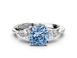 White gold Fancy Blue Cushion Cut Diamond Three-Stone Ring with Pear  Side Stones and Prong Setting_108