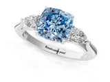 White gold Fancy Blue Cushion Cut Diamond Three-Stone Ring with Pear  Side Stones and Prong Setting_109