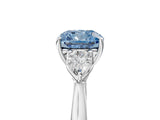White gold Fancy Blue Cushion Cut Diamond Three-Stone Ring with Pear  Side Stones and Prong Setting_112