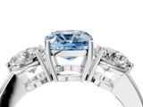White gold Fancy Blue Cushion Cut Diamond Three-Stone Ring with Prong Setting and Classic Band_127
