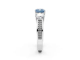 White gold Fancy Blue Cushion Cut Diamond Three-Stone Ring with Prong Setting and Textured Band_14