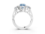 White gold Fancy Blue Cushion Cut Diamond Three-Stone Ring with Prong Setting and Textured Band_15