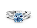 White gold Fancy Blue Cushion  Cut Diamond Twist Band Solitaire with Prong Setting_44