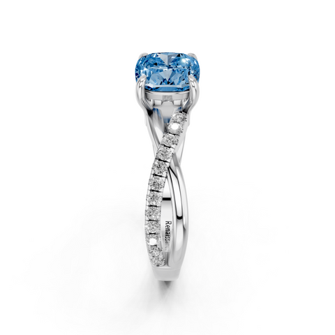 White gold Fancy Blue Cushion  Cut Diamond Twist Band Solitaire with Prong Setting_4