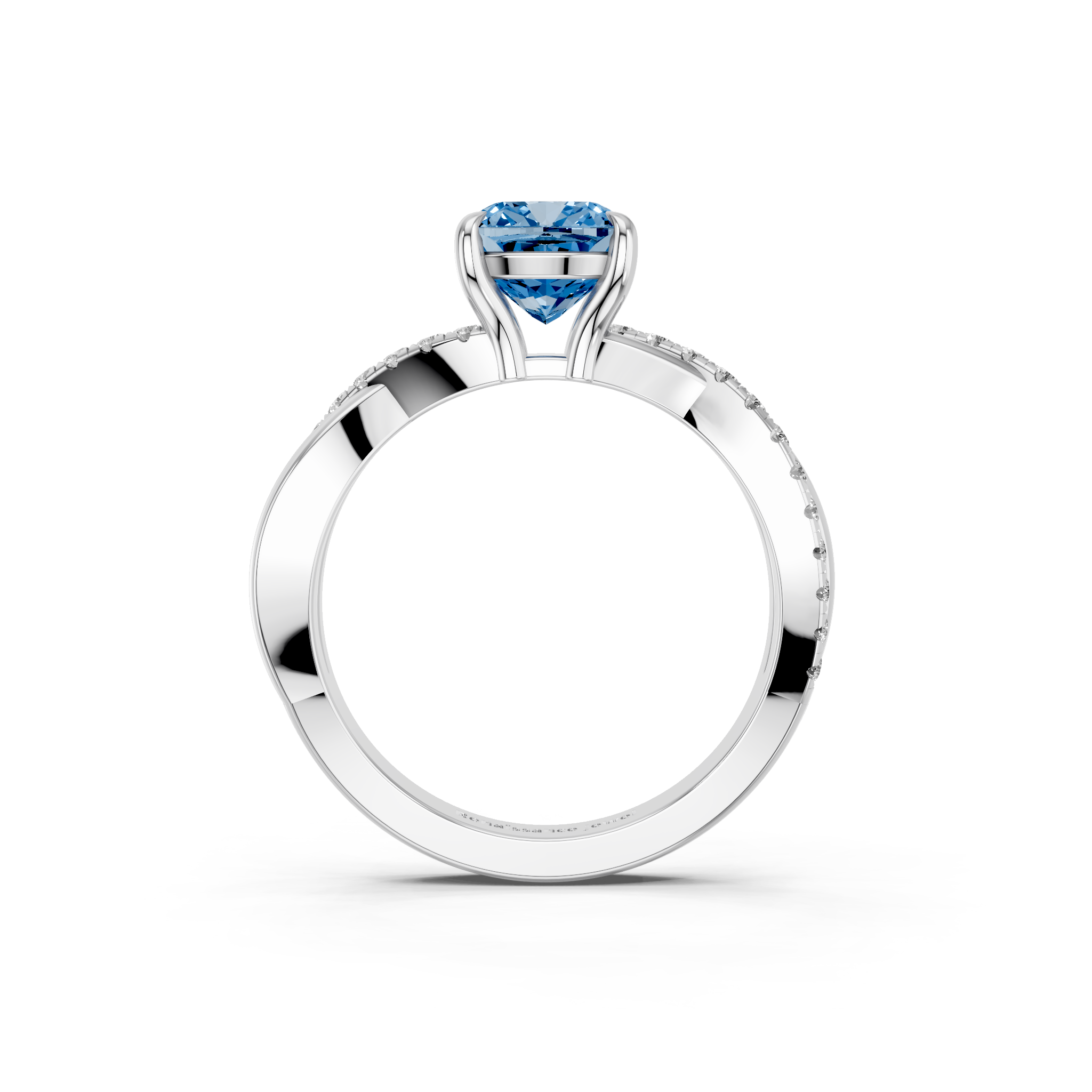 White gold Fancy Blue Cushion  Cut Diamond Twist Band Solitaire with Prong Setting_5