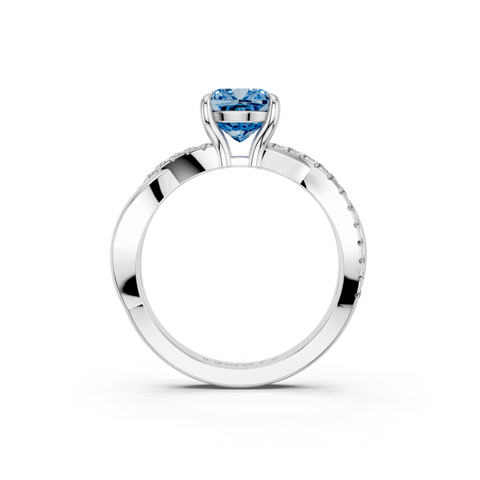 White gold Fancy Blue Cushion  Cut Diamond Twist Band Solitaire with Prong Setting_5