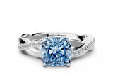 White gold Fancy Blue Cushion  Cut Diamond Twisted Band Engagement Ring with Prong Setting_3