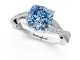 White gold Fancy Blue Cushion  Cut Diamond Twisted Band Engagement Ring with Prong Setting_4