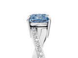 White gold Fancy Blue Cushion  Cut Diamond Twisted Band Engagement Ring with Prong Setting_8
