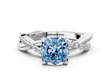 White gold Fancy Blue Cushion  Cut Diamond Twisted Band with Pavé Setting and Four-Prong Setting_20