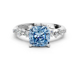 White gold Fancy Blue Cushion  Cut Diamond Vine Band with Four-Prong Setting_117