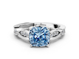 White gold Fancy Blue Cushion  Cut Diamond with Milgrain Marquise and Bezel Accents on a Solitaire Band with Prong Setting_187