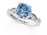 White gold Fancy Blue Cushion  Cut Diamond with Milgrain Marquise and Bezel Accents on a Solitaire Band with Prong Setting_188