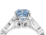 White gold Fancy Blue Cushion  Cut Diamond with Milgrain Marquise and Bezel Accents on a Solitaire Band with Prong Setting_191