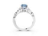 White gold Fancy Blue Cushion  Cut Diamond with Milgrain Marquise and Bezel Accents on a Solitaire Band with Prong Setting_195