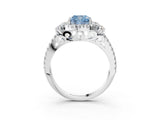White gold Fancy Blue Cushion  Cut Double Halo Diamond Engagement Ring with Pave Band and Four-Prong Setting_73