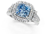 White gold Fancy Blue Cushion  Cut Double Halo Diamond Engagement Ring with Pave Band and Four-Prong Setting_73