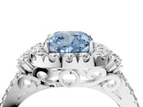 White gold Fancy Blue Cushion  Cut Double Halo Diamond Engagement Ring with Pave Band and Four-Prong Setting_74