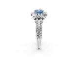 White gold Fancy Blue Cushion  Cut Double Halo Diamond Engagement Ring with Pave Band and Four-Prong Setting_74