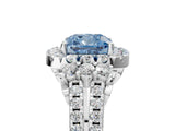 White gold Fancy Blue Cushion  Cut Double Halo Diamond Engagement Ring with Pave Band and Four-Prong Setting_77
