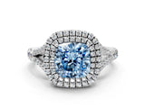 White gold Fancy Blue Cushion  Cut Double Halo Split Shank Diamond Ring with Prong Setting_49