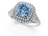 White gold Fancy Blue Cushion  Cut Double Halo Split Shank Diamond Ring with Prong Setting_50