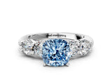 White gold Fancy Blue Cushion  Cut Five-Stone Prong Set Diamond Ring with Classic Band_31