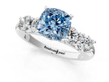 White gold Fancy Blue Cushion  Cut Five-Stone Prong Set Diamond Ring with Classic Band_33