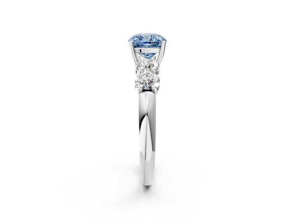 White gold Fancy Blue Cushion  Cut Five-Stone Prong Set Diamond Ring with Classic Band