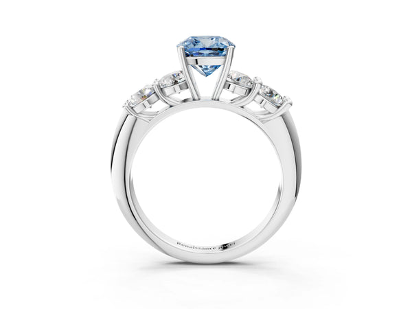 White gold Fancy Blue Cushion  Cut Five-Stone Prong Set Diamond Ring with Classic Band