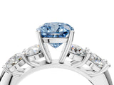 White gold Fancy Blue Cushion  Cut Five-Stone Prong Set Diamond Ring with Classic Band_36