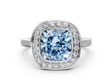 White gold Fancy Blue Cushion Cut Halo Bezel Diamond Pave Band Ring_18