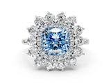 White gold Fancy Blue Cushion Cut Halo Cluster Diamond Ring with Pave Band and Four-Prong Setting_12