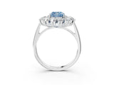 White gold Fancy Blue Cushion Cut Halo Cluster Diamond Ring with Pave Band and Four-Prong Setting_15