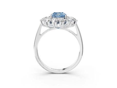 White gold Fancy Blue Cushion Cut Halo Cluster Diamond Ring with Pave Band and Four-Prong Setting_15
