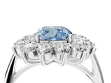 White gold Fancy Blue Cushion Cut Halo Cluster Diamond Ring with Pave Band and Four-Prong Setting_16