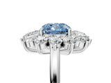 White gold Fancy Blue Cushion Cut Halo Cluster Diamond Ring with Pave Band and Four-Prong Setting_17