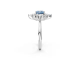White gold Fancy Blue Cushion Cut Halo Diamond Cluster Ring with Marquise and Round Stones on a White Gold Band with Prong Setting_2