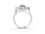 White gold Fancy Blue Cushion Cut Halo Diamond Cluster Ring with Marquise and Round Stones on a White Gold Band with Prong Setting_3