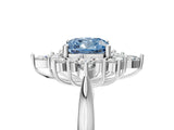 White gold Fancy Blue Cushion Cut Halo Diamond Cluster Ring with Marquise and Round Stones on a White Gold Band with Prong Setting_5