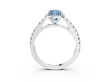 White gold Fancy Blue Cushion  Cut Halo Diamond Engagement Ring with Pave Band and Four-Prong Setting_31