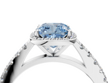 White gold Fancy Blue Cushion  Cut Halo Diamond Engagement Ring with Pave Band and Four-Prong Setting_32