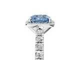White gold Fancy Blue Cushion  Cut Halo Diamond Engagement Ring with Pave Band and Four-Prong Setting_33