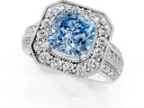 White gold Fancy Blue Cushion Cut Halo Diamond Engagement Ring with Pave Split Shank and Four-Prong Setting_1