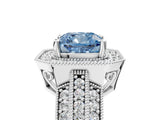 White gold Fancy Blue Cushion Cut Halo Diamond Engagement Ring with Pave Split Shank and Four-Prong Setting_5