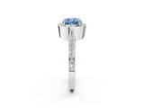 White gold Fancy Blue Cushion Cut Halo Diamond Engagement Ring with Split Shank Band and Four-Prong Setting_14